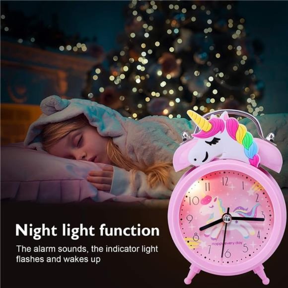 Unicorn Alarm Clock for Girls Kids, Cute Bedroom Decoration, Non Ticking Silent - Picture 5 of 6